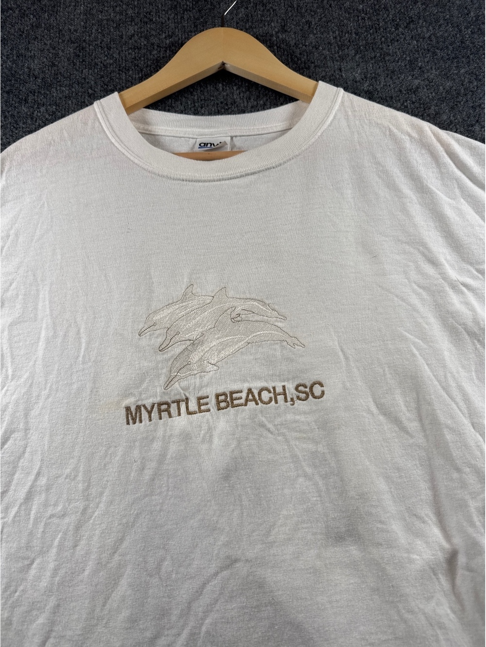 Anvil Myrtle Beach SC Dolphins T Shirt Mens XL White 100% Cotton Souvenir Tee